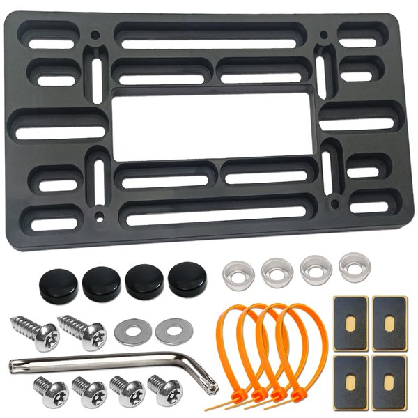 Aootf Front License Plate Bracket Holder- Front License Plate Mounting Kit for 2 Drill Holes Bumper, Universal Car Tag Adapter with Anti Theft Stainless Steel Screw Bolt Caps