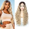 BEAUTY FLAG Ombre Blonde Wig Lace Front Wigs Synthetic Long Loose Body Wave Glueless Lace Wig Dark Root Blonde Heat Resistant Fiber Hair Natural Wavy Dirty Blonde Wig for Women 28"