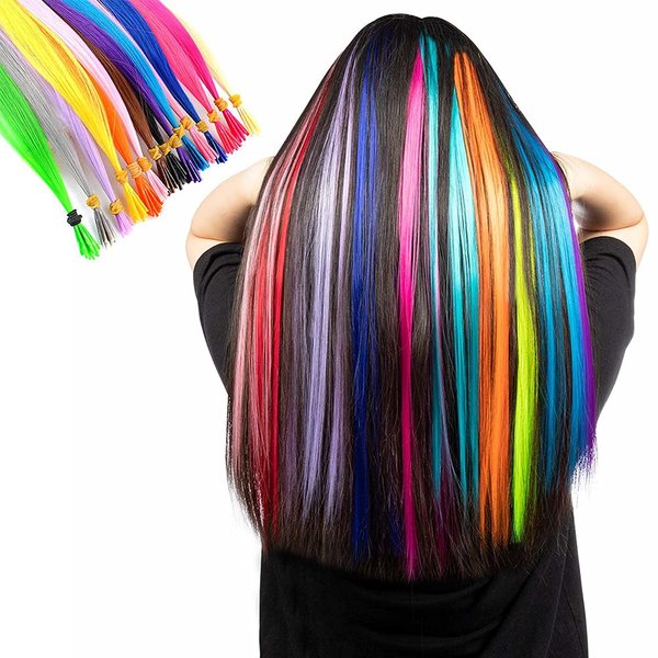 100 Strands 20" Party Colors I Tip Fusion Hair Extensions Kit +100 Micro Beads+ Hook Needle +Plier I-Tip Long Straight Hairpieces Highlight Feather Micro Ring Hair Accessories