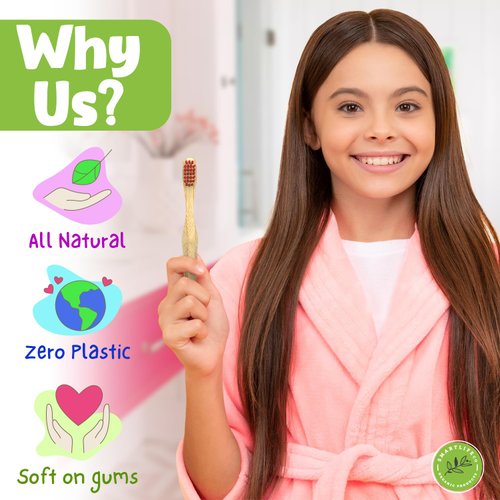 Kids Bamboo Toothbrushes (6 Pack) - Extra Soft Natural Bristles For Kids & Toddlers Teeth | Zero Waste Biodegradable Bulk Wooden Tooth Brush Travel Kit | BPA Free, Eco-Friendly Organic Compostable