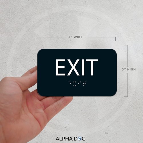 ALPHA DOG ADA SIGNS - Exit Sign with Braille for Business, 3x5 Inch, ADA Compliant, Indoor or Outdoor, Easy Installation, Made in the USA, Black