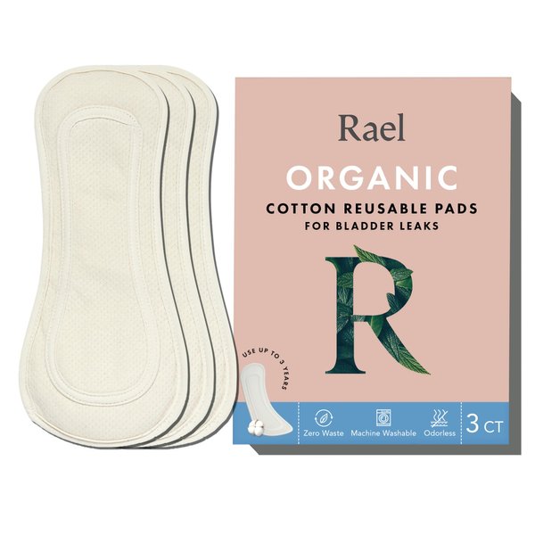 Rael Reusable Pads, Organic Cotton Cover - Postpartum Essential, Incontinence Pads for Women, Bladder Leakage Pads for Women, Thin Cloth Pads, Leak Free, Washable, Neutral Color, 3 Count (Regular)