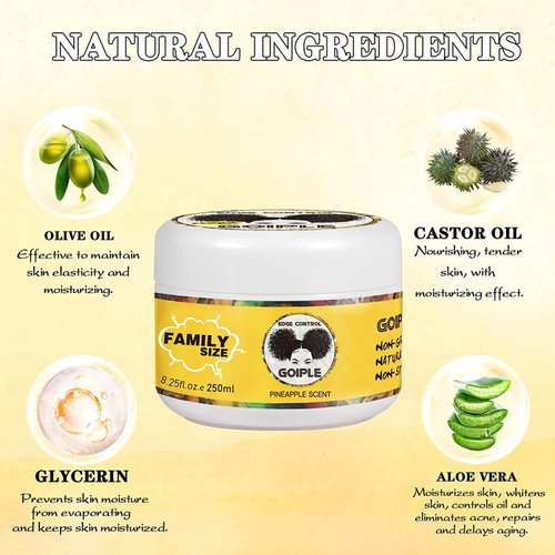 8.25 OZ Edge Control Wax for Women, Non-greasy Edge Smoother for Back Hair Extreme Hold Pack, Water-based Gel for All Hair Types, No Flaking, Extra Hold (Pineapple)