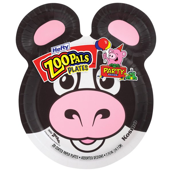 Hefty Zoo Pals Party Edition Paper Plates for Kids, Assorted Animal Designs, 7.75 Inches with Two Dipping Compartments, 20 Count