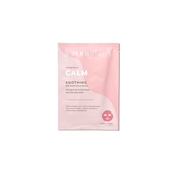 Patchology Clay Mask - SmartMud Calm No Mess Mud Masks for Face, Pink Clay Mask with Calamine, Colloidal Oatmeal and Niacinamide - reduce redness and inflammation, soothe skin and moisturize (1 Ct)
