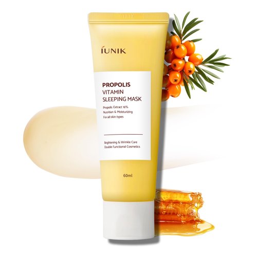IUNIK Propolis Vitamin Glow Sleeping Mask Night Moisturizer Cream 2.03 Fl Oz Overnight Moisturizing cream Tea Tree Centella Asiatica Extracts Anti-Sagging Even Tone Rehydrate Firm Maturing Skin VEGAN