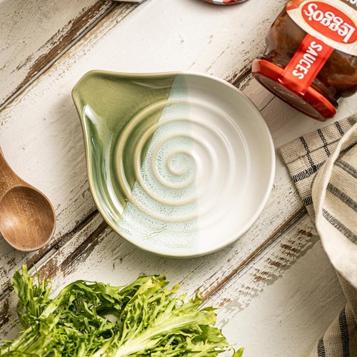 Cormomu Ceramic Spoon Rest for Kitchen Counter & Stove, Large Spoon Holder for Cooking Utensils, Heat-Resistant, Nonstick, Easy to Clean, Modern Kitchen Decor, Gradient Green