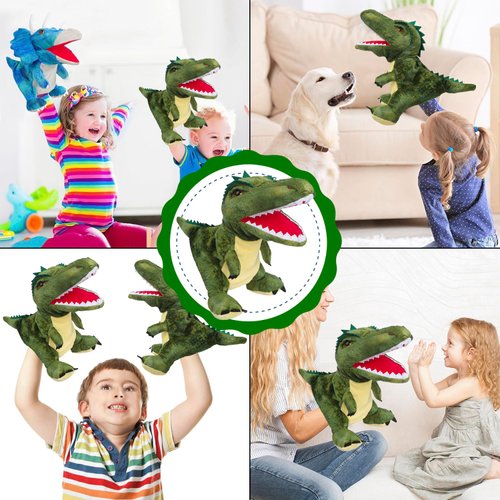 Cute Dinosaur Hand Puppet Funny Plush Stuffed Animal Toy Adults Toddler Huggable Dinosaur Plushies Pretend Play Doll Storytelling Interactive Puppet Toys Xmas Birthday Party Supplies Gift for Kids