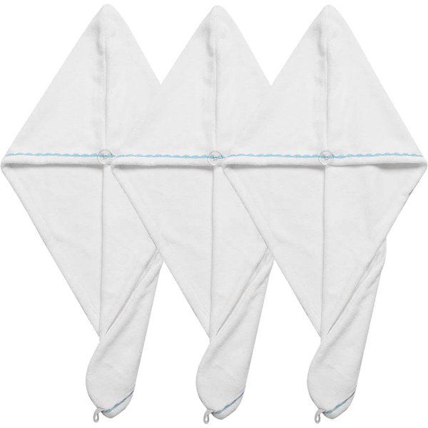 Borogo Microfiber Hair Towel Wrap for Women, 3Pcs Hair Towel Wrap Turban Drying Bath Shower Head Towel with Buttons, Dry Hair Hat, Wrapped Bath Cap White