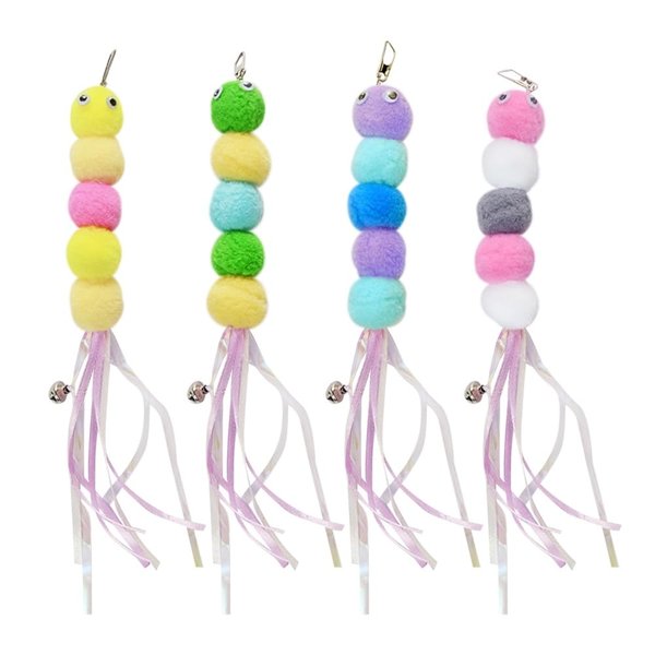 MiOYOOW 4PCS Cat Feather Toy Refills, Hanging Cat Fishing Pole Attachments Interactive Cat Teaser Toy Replacements for Cat Kitten Play Exercise
