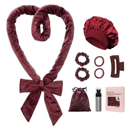 ZILAMPU Hair Curler, 70' Soft No Heat Curling Headband Wrap for Overnight Curls, Women Long Wave Curl Hair Rollers - Reddish Brown, 9 PCS Curling Rods Gifts Set