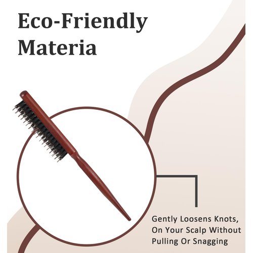 Natural Bristle Hair Brush, Boar Bristle Brush for Slicking Back Hair of All Hair Types, Fine Hair Brush with Comfortable Rat Tail Handle, Nylon & Boar Bristle Hair Brush for Home Travel Makeup, Brown