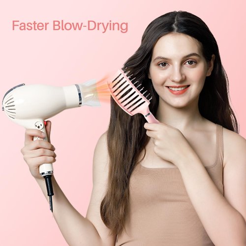 RHOS Curved Vented Hair Brush for Faster Blow Drying/Styling,Paddle Vented Hair Brush for Women&Men-Styling Hair Brush for Curly,Thick,Bangs,Wet and Dry Hair (1 Pack-Pink)