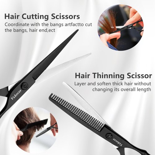 VXKOCZS Professional Hair Scissors Set include Barber Scissors and Thinning Shears,hair cutting scissors, ergonomic blades, hair cutting shears for men, women, children and pets (2 PCS)