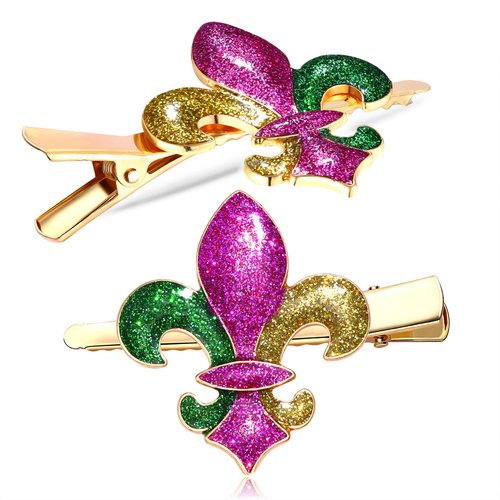 Mardi Gras Hair Clips Accessory Festive Rhinestone Glitter Rhinestone Mask Crown Fleur De Lis Charms Hairpins for Women Girls Funny Fiesta Mexican Holiday Party Jewelry Gifts (C:Glitter Fleur de Lis)