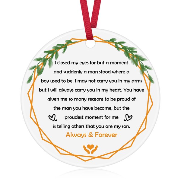 Son Gifts from Mom to My Son Christmas Ornament Son Birthday Ceramic Ornament Gifts for Adult Son Inspirational Gifts for Son for Son Boys Back to School Graduation Wedding Gift for Son