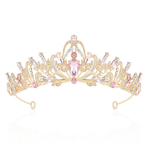 CIEHER Pink Crown for Women Girls Pink Tiara Princess Crown, Crystal Crowns for Women Crown for Birthday Prom Party Halloween Costume Cosplay, Princess Party Decorations