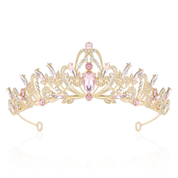 CIEHER Pink Crown for Women Girls Pink Tiara Princess Crown, Crystal Crowns for Women Crown for Birthday Prom Party Halloween Costume Cosplay, Princess Party Decorations