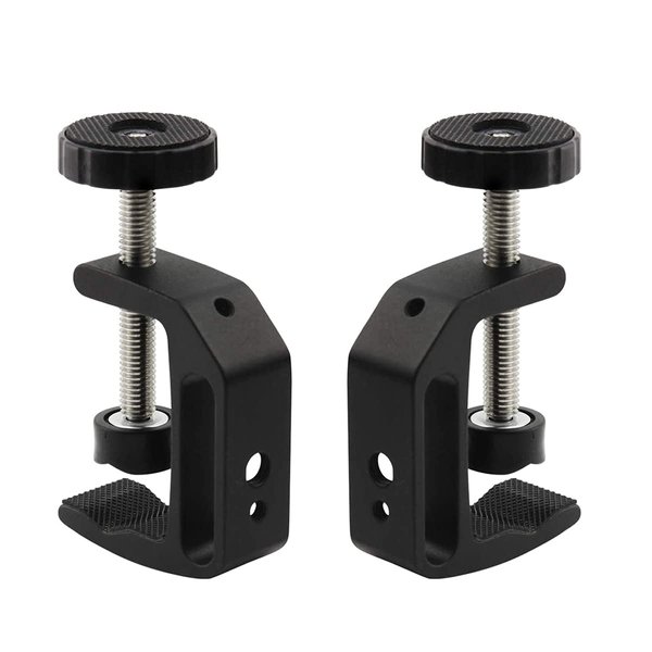 Zeromall Universal C-Clamp Aluminum Support Clamp Desktop Mount Holder Stand with 1/4" and 3/8" Thread Black(2 Pcs)