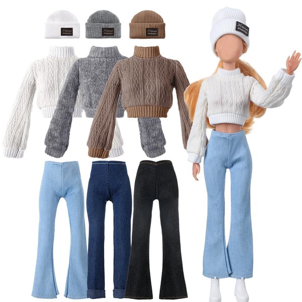 Fourluoo 6 Pcs Christmas Doll Clothes 11.8 Inch Doll Accessories Set Sweaters Denim Pant Outfit Doll Clothing Sweet Doll Outfits for Christmas Birthday Gift(Elegant Style)