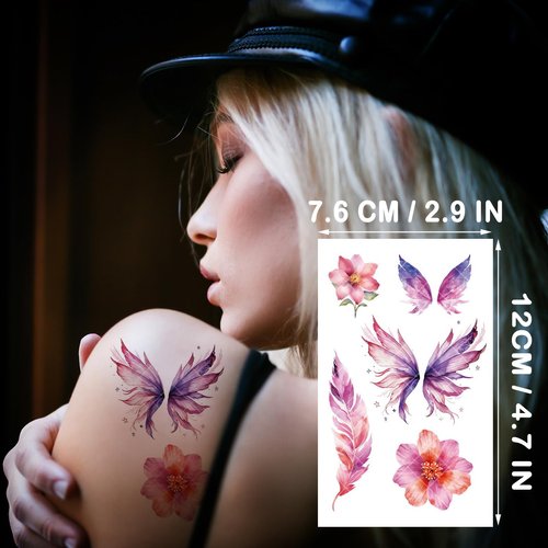 10-Pack Colorful Butterfly, Feather, and Galaxy Temporary Tattoo Stickers – 2.9 x 4.7 Inch – Fake Tattoos Perfect for Halloween, Cosplay, and Festivals for Adults and Kids