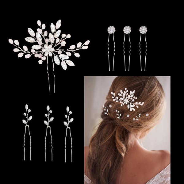 AUNEAL Wedding Hair Accessories for Women Hair Pins Set Hair Jewelry for Girls Flower Pearl Hair Clips Headpieces for Brides Bridesmaids