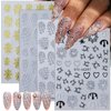 4 Sheets Halloween Nail Stickers 3D Self-Adhesive Spider Web Nail Art Stickers Black Gold Silver White Spider and Spider Web Nail Decals Glitter Design Halloween Nail Supplies for Women Girls