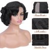 HANNE Short Curly Wigs for Black Women Side Part Ombre color Root Lace Part Short Wigs Curly Heat Resistant Loose Wave Black Women Wigs (Natural Black)