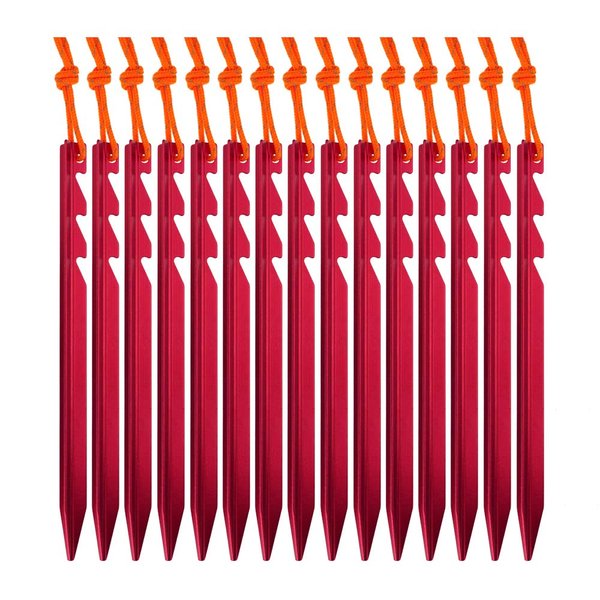 AnyGear 7075 Aluminum Tent Stakes 15 Pack - Ultralight Tri-Beam Tent Pegs with Reflective Rope - Essential Tent Accessories for Camping, Rain Tarps, Hiking, Backpacking
