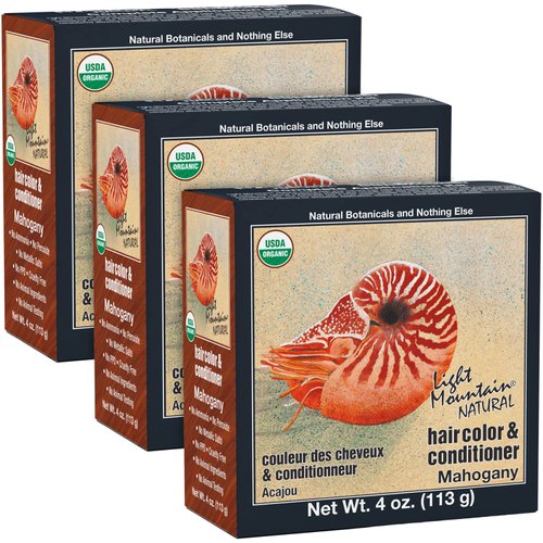 Light Mountain Henna Hair Color & Conditioner - Mahogany Hair Dye for Men/Women, Organic Henna Leaf Powder and Botanicals, Chemical-Free, Semi-Permanent Hair Color, 4 Oz (Pack of 3)