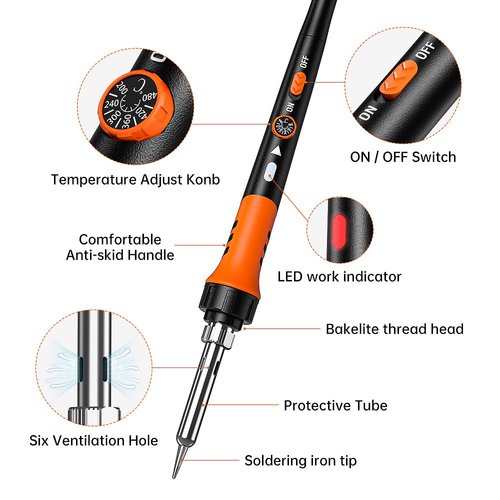 Soldering Iron Premium Kit, 60W Soldering Gun with Ceramic Heater, 12-in-1 Soldering Tool, Adjustable Temperature 200 to 450°C, Includes Soldering Iron Tip, Solder Wire, Pump and Paste