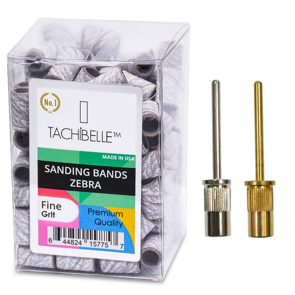 TachiBelle PREMIUM Made in USA Quality Professional Nail Sanding Bands ZEBRA Fine Grit File + FREE 2 Mandrel