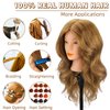 Mannequin Head with 100% Human Hair, MYSWEETY Doll Head for Hair Styling, Manikin Head Cosmetology Makeup Hairdressing Training Head with Clamp Holder and Tools(18" Brown, Makeup)