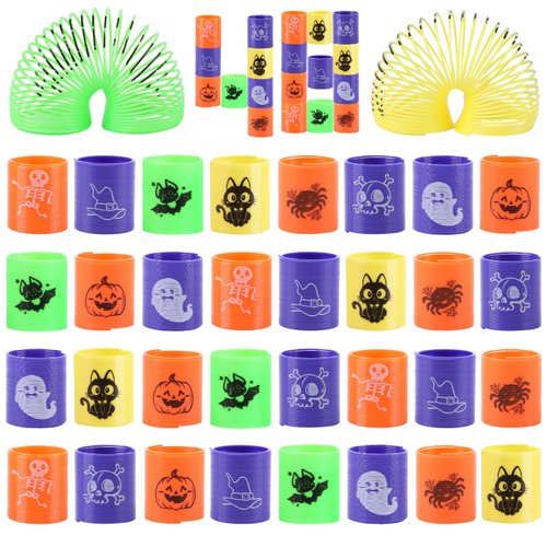 LOKIPA 48PCS Halloween Coil Springs for Kids, Mini Slinky Party Favors Halloween Spring Toys Halloween Treat Bags Gifts for Kids
