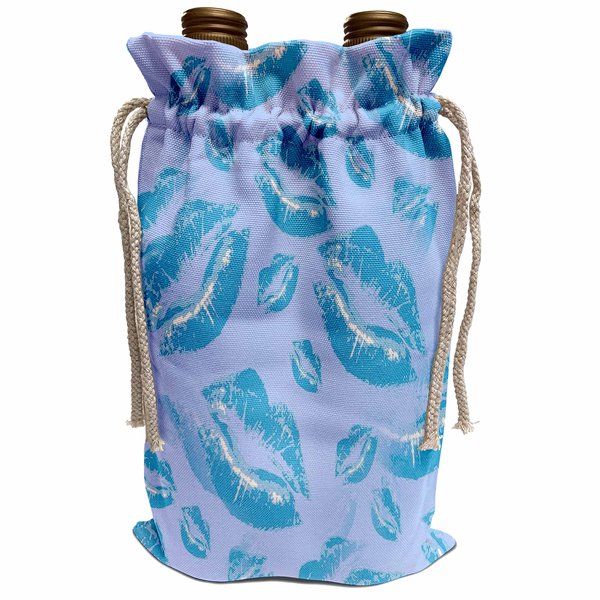 3dRose Two Kisses Collided Lip Boyish Blue Lips Pattern - Wine Bags (wbg_357232_1)