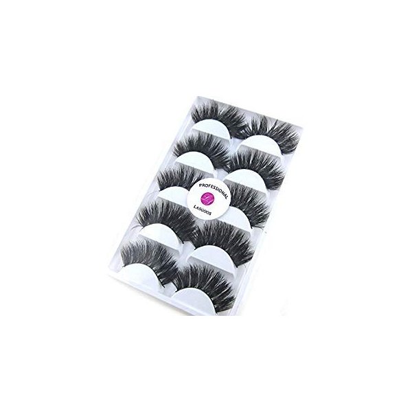 3D Real Mink False Eyelashes LASGOOS 100% Siberian Mink Fur Luxurious Soft Cross Thick Very Long Wedding Party 5 Pairs 20mm Fake Eye Lashes K02 (1 Pack-5 Pairs)