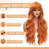 Orange Wig Long Wavy Wig with Bangs Orange Curly Wigs for Women Synthetic Curly Wavy Wig for Party Cosplay Daily Use 26 Inch