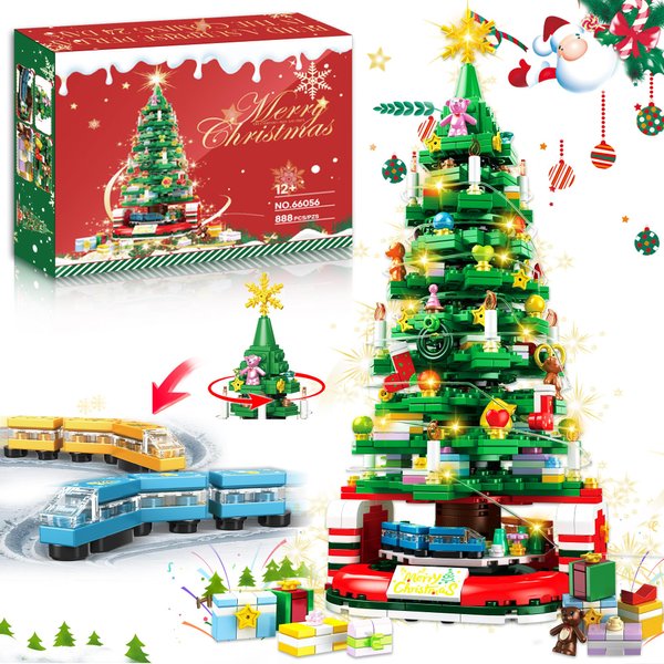 BLIFToi Christmas Tree Building Set for Kids, Christmas Tree 2024 Collectible Holiday Building Block Home Decor with Light, Tabletop for Boys, Girls and Adults, 888Pcs, Deep Green