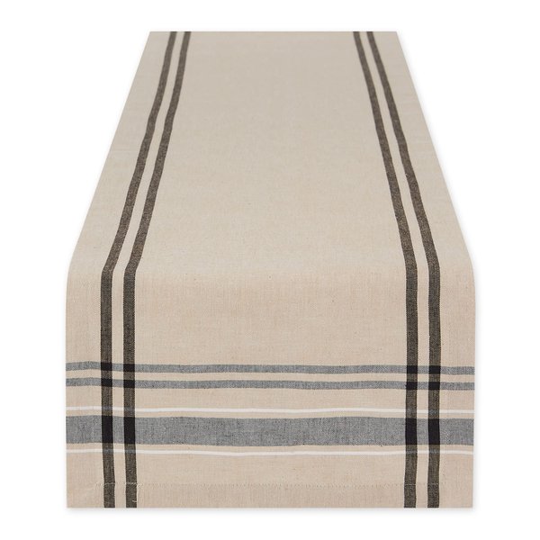DII French Stripe Dining Table Collection Farmhouse Style Table Runner, 14x108 Inches, Taupe/Black