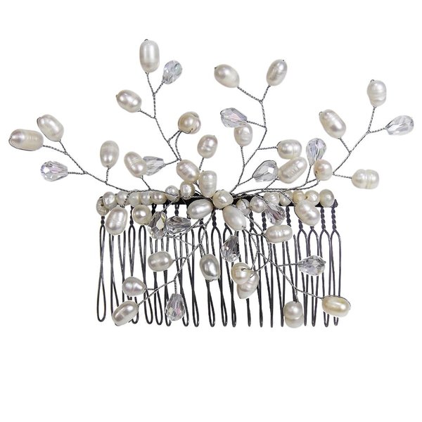 AeraVida Floral Vine Cultured Freshwater White Pearls Bridal Hair Comb | Elegant Hair Comb For Women | Cultured Freshwater White Pearls Hair Comb | Gift for Daughter, Mother’s Day, Gift for HER