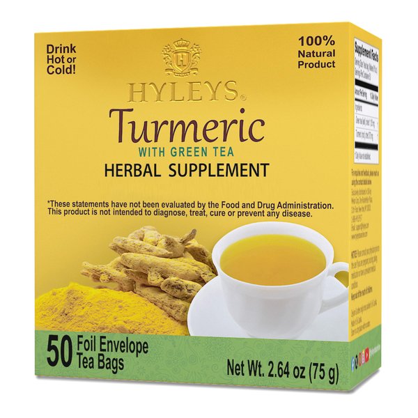 Hyleys Turmeric & Green Tea - Natural Antioxidant Herbal Tea - 50 Tea Bags