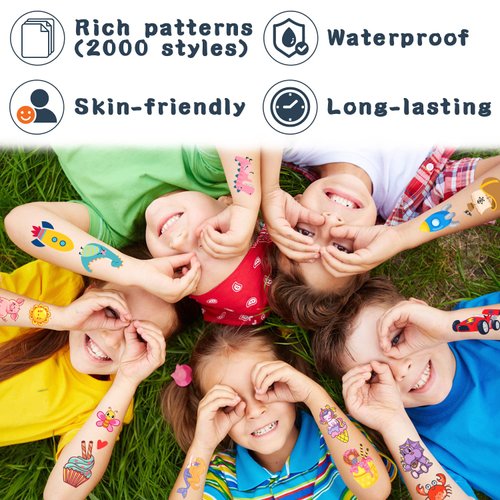 Partywind 168 Sheets (2000 Styles) Kids Temporary Tattoos for Party Supplies, Fake Tattoo Stickers with Unicorn/Dinosaur/Mermaid/Pirate for Boys and Girls, Birthday Gifts Games for Party