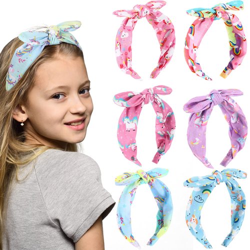 Jexine 6 Pcs Unicorn Headband for Girls, Bow Knot Headbands, Rainbow Hair Bands for Girls 4-6 Comfortable Cute Hair Accessories for Girls Kids Party Favors