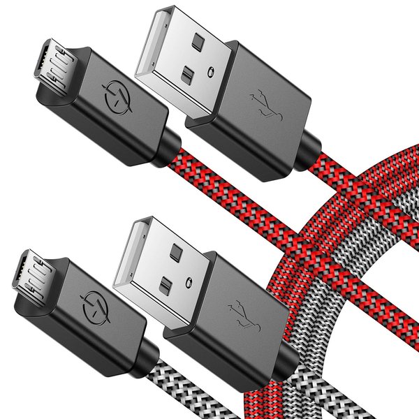 Oritikur PS4 Controller Long Charger Cable – 2 Pack 10FT Nylon Braided Micro USB Charging Play Cord Data Sync Wire with Flush Fit Connector for Playstation 4 Accessories