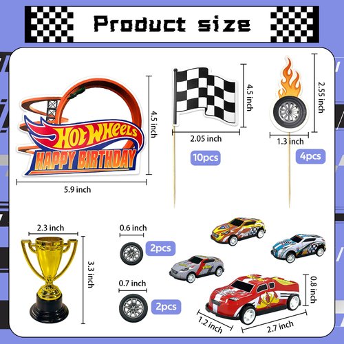 MEMOVAN Race Car Birthday Cake Decoration 24PCS Racing Car Cake Toppers Checkered Flag Car Cake Cupcake Decorations for for Man Boy Kid Racing Car Theme Birthday Supplies Party Favors