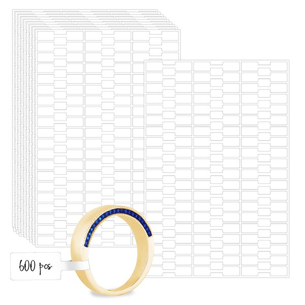 600PCS Jewelry Tag, Blank Adhesive Jewelry Price Sticker Tear Resistant Necklace Ring Labels Easy to Remove & Write White Jewelry Identification Tag for Earrings, Rings, Bracelets Display (10 Sheets)