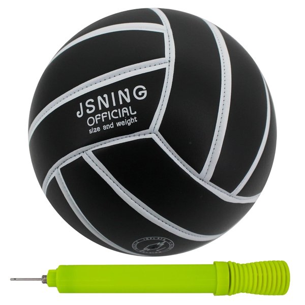 JSNING Black Volleyball with Pump,Volleyball Soft Touch,Volley lite for Outdoor Indoor Beach Game,Official Size 5 Volleyball,Classic Minimalist Design