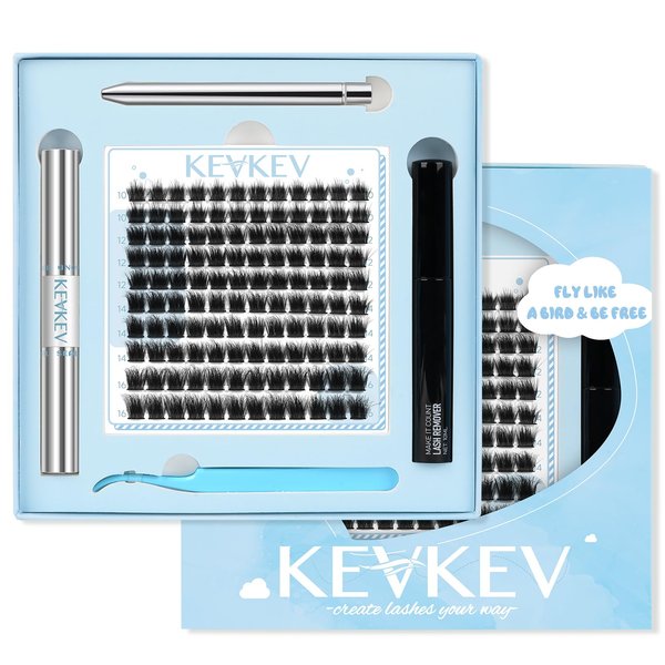 KevKev DIY Lash Extension Kit 3D Fluffy Eyelash Extension Kit 120 Pcs Lash Clusters Kit Individual Lashes Kit Mixed C/D Lash Bond and Seal Lash Glue Lash Remover (Daisy,10-16mix)