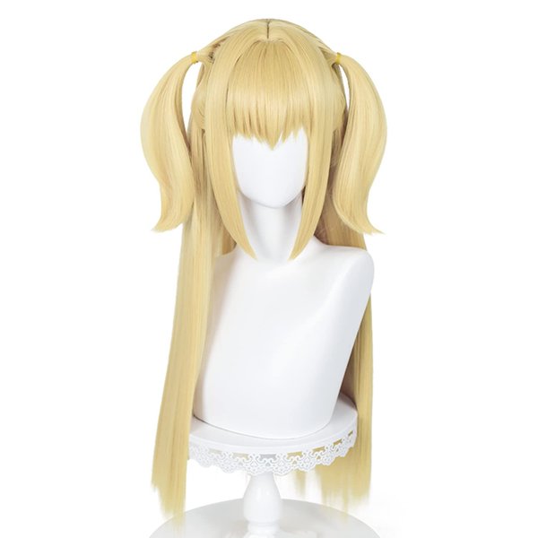 Long Blonde Wig for Misa Amane Cosplay, Long Straight Yellow Cute Kawaii Wig with Bangs + Cap for Halloween Costume (Blonde)