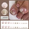 French Tip Press On Toe Nails for Women Fake Toenail with Flower Gold Glitter Rhinestones Designs Glossy Fashion False Toenail Full Cover Acrylic Nails Art DIY Foot Nails Design Toenail Tips 24Pcs
